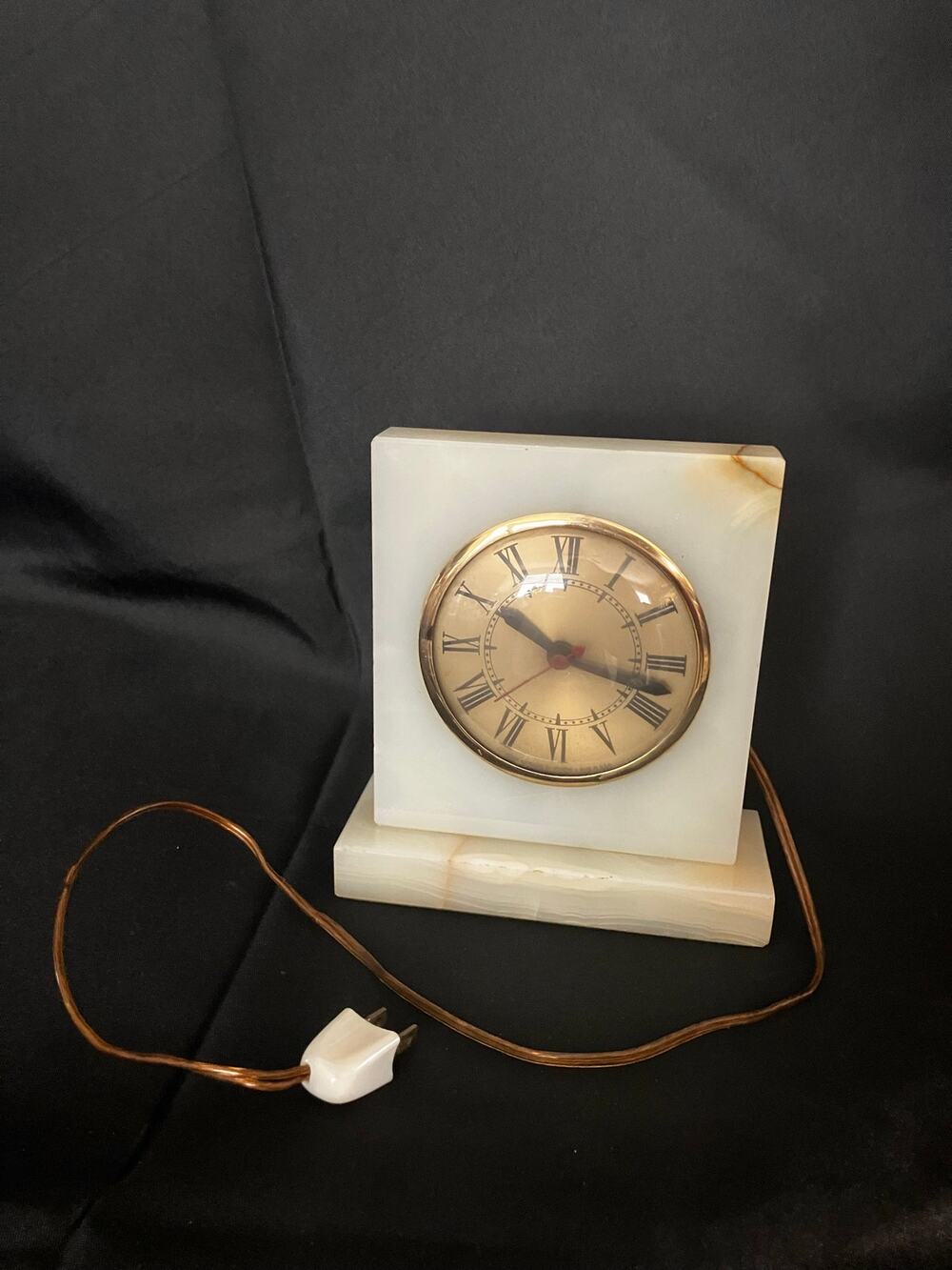 Vintage Sessions Onyx Desk Clock USA Art Deco Marble Mantel Clock Tested